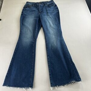 Judy Blue Jeans Womens 16W Blue Medium Wash Control Top Flare Raw Hem Boho